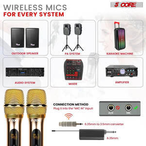 5Core <b>Wireless</b> <b>Microphone</b> Pair UHF Handheld Microfonos Inalambricos Cordless Mic GOLD - Product Image 4