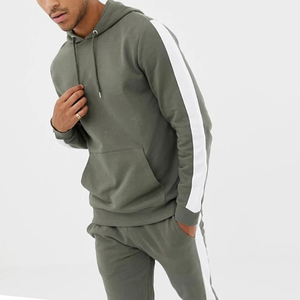 2025 venta al por mayor Casual Skinny Hoodie pantalones de chándal lado raya dos piezas personalizado poliéster polar chándal conjunto hombres ropa deportiva - Product Image 2