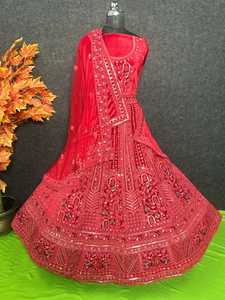 Velours impeccable Lehenga Choli pour les mariées travail Jarakan lourd 5 mètres Ghera 12 Kali Double Dupatta Butti Rajwadi Design - Product Image 4