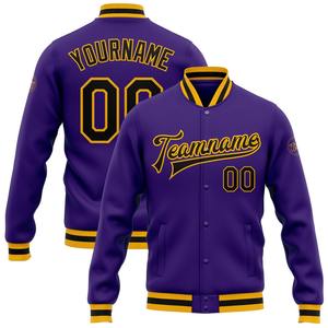 Vente en gros dans l'industrie directe de bombardiers décontractés pour l'hiver personnalisés violet noir-or veste Letterman Varsity à snap intégral - Product Image 1