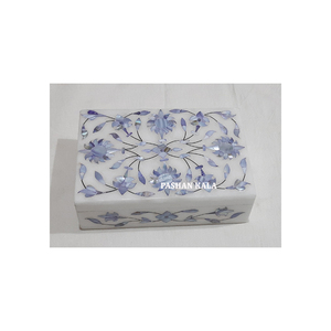 ของตกแต่งบ้านดีไซน์ล่าสุดจากผู้ผลิตอินเดียขายส่งกล่องเครื่องประดับหินอ่อนของขวัญสำหรับแม่ของไข่มุกสีฟ้า - Product Image 1