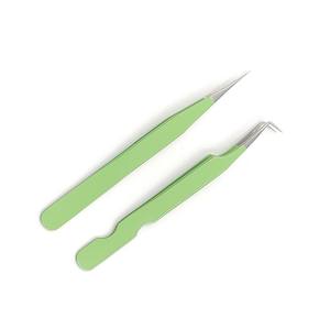 Ensemble de pinces à cils à pointe en fibre verte de haute qualité en acier inoxydable 90 degrés droite et séparation pince à épiler pour extension de cils - Product Image 2