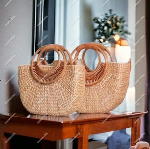 Buen precio tejido a mano hecho a mano señoras mujeres paja mar hierba medio redondo playa paja tejida bolsos para mujeres - Product Image 2