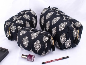 Juego de 3 neceseres acolchados, bolsa de maquillaje con estampado de bloques, bolsa de cosméticos-Envío gratis - Product Image 2