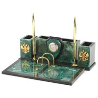 Support à stylos et organisateur de bureau moderne en malachite semi-précieuse, écologique et durable, avec calendrier intégré