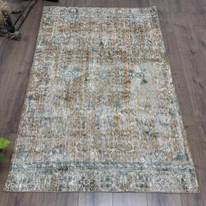 Tapis d'appoint vintage 3,6x5,5 pieds, tapis oriental brun bleu en laine - Product Image 1