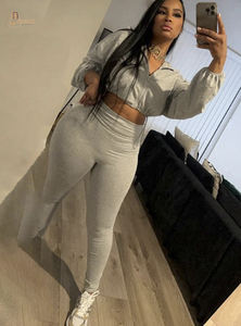 New Product Drawstring Waist Exposed Umbilical Top High Waist <b>Tight</b> Pants Set for Women - Product Image 2