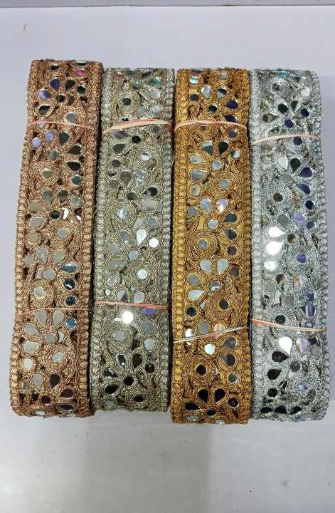 Custom Made Mirror Work Embroidered Laces in Crescent & Curly Designed Border Designs and in One Colour for Wedding Dresses