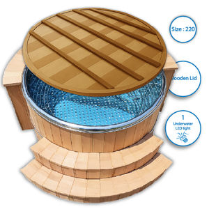 อ่างน้ำร้อนสแตนเลส 304 ขนาด 220 ซม. หรูหรา พร้อมไฟ LED 1 ดวง ฝาปิดแบบบันได รองรับ 8-10 คน สำหรับใช้งานกลางแจ้ง วิลล่า โรงแรม สีแดง - Product Image 1