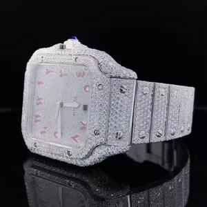 SM Jewels Luxury Automatic Movement Men's Stainless Steel Iced <b>Watch</b> Square Roman Numerals VVS Moissanite Diamond 40mm Analog - Product Image 3