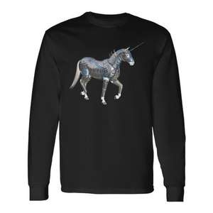 Camiseta de manga larga con símbolo de unicornio mágico, ropa promocional con diseño de caballo místico - Product Image 1