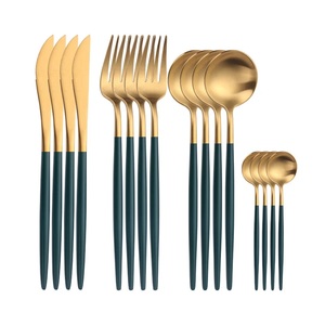 Nouvel ensemble de couverts décoratifs en métal avec poignée mince en émail vert plaqué or pour les ensembles de couverts de vaisselle pour la maison et l'hôtel - Product Image 2
