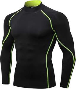 Camiseta de entrenamiento de compresión para hombre, Camiseta deportiva ajustada para gimnasio, culturismo, manga larga, correr, gimnasio, Top negro - Product Image 1