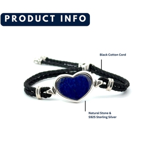 สร้อยข้อมือคริสตัลรูปหัวใจเงิน 925 |   เชือกลาพิสธรรมชาติ |   เครื่องประดับผู้หญิงแบบสั่งทำพิเศษจากโรงงาน (OEM) |   ขั้นต่ำ 1 ชิ้น - Product Image 1