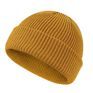 OEM Bonnet tricoté d'hiver unisexe de haute qualité avec manchette unie pour hommes avec logo brodé personnalisé pour le voyage - Product Image 1