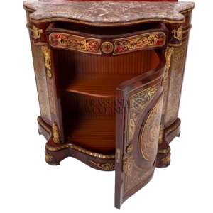 ตู้เก็บรองเท้าหรูหราสำหรับทางเข้าบ้าน พร้อมกระจกทรงวงรี ประดับลายทองบูลเล่ห์อย่างประณีต และท็อปหินอ่อน สำหรับตกแต่งบ้านสไตล์พระราชวัง - Product Image 5