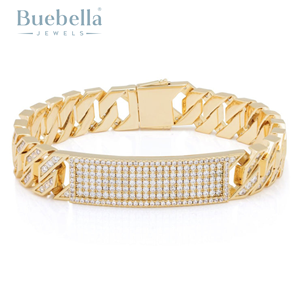 Hot Sale 12mm <b>925</b> <b>Silver</b> 18K Gold Plated Hip Hop Round Diamond Plate Bangle <b>Bracelet</b> for <b>Men</b> - Product Image 1