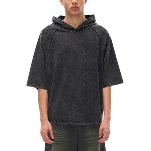 Sweat-shirt à capuche personnalisé avec logo OEM, design tendance, coupe ample, couleur unie, effet délavé, printemps et automne, 100% coton - Product Image 1