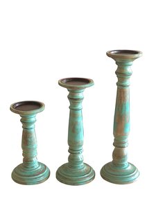 Bougeoir pilier en bois vert fait à la main support de lumière pour décoration Centre Table Top bougeoir Design Vintage - Product Image 2