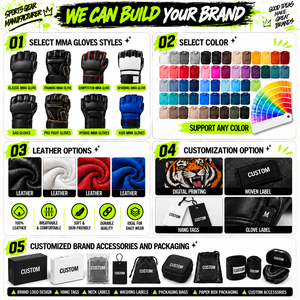 Gants de boxe MMA personnalisés avec logo, en PU, demi-doigts, pour l'entraînement, gants durables avec rembourrage premium et velcro - Product Image 5