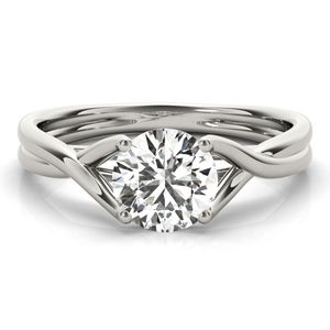 Anillo de compromiso de estilo cruzado solitario diamante corte redondo para mujer - Product Image 1