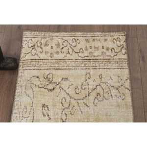 พรมวิ่งสไตล์ตุรกี ขนาด 1.9x5.7 ฟุต พรมวินเทจ พรมขนสัตว์สีเบจ - Product Image 4