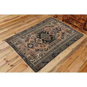 Alfombra Turca Vintage de 3.1x4.5 pies (94x136 cm), Alfombra a Rayas Azul y Marrón - Product Image 2