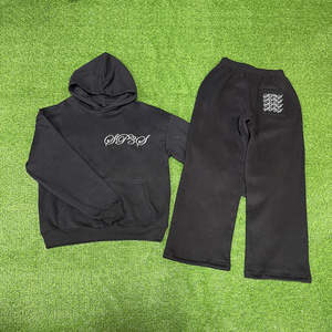 Venta al por mayor High Street Casual Sports Otoño Color sólido Sudadera con capucha y pantalones de chándal Hombres Sudadera con capucha Chándal para hombres 2025 - Product Image 1