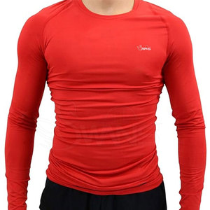 Camisas de compresión de fibra de algodón/Bambú de secado rápido para hombres para entrenamiento de gimnasia manga larga 220g patrón sólido servicio OEM disponible - Product Image 1