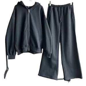 Derniers vêtements surdimensionnés Ensemble 2 pièces sweat à capuche avec pantalon de survêtement Pantalon de jogging d'hiver sweat avec fermeture éclair Décoration solide - Product Image 3