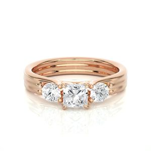 Princess & Round Cut Prong <b>Set</b> Three Stone Diamond <b>Ring</b> For <b>Women</b> - Product Image 5