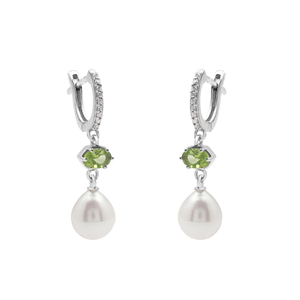 Creative Design Genuine 6x4 MM Peridot & 8x11MM Pearl Gemstone 925 Sterling Silver <b>Long</b> <b>Earrings</b> 5.1 Gram Fine Jewelry Wholesale - Product Image 5