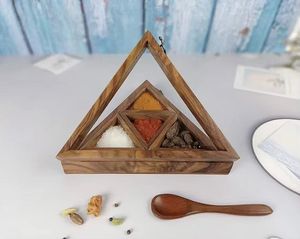 masala box and divided spice chambers Best Quality Hot Selling <b>Wooden</b> Spice Box <b>Wooden</b> <b>Triangle</b> Shape <b>Wooden</b> Kitchen - Product Image 4