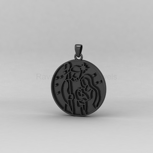 Superbe pendentif commémoratif personnalisable en argent sterling 925 et or 14 carats, forme Sainte Famille, serti de 30 mm, pour bijoux - Product Image 6