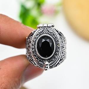 Black Spinel Pill <b>Box</b> Ring Adjustable 925 Sterling Silver Secret Message <b>Box</b> Ring Handmade Jewelry Gift <b>For</b> <b>Her</b> - Product Image 4