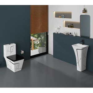 ตู้เก็บน้ำเซรามิกสองชิ้นตกแต่งอย่างหรูหราพร้อมอ่างล้างหน้าทรงสี่เหลี่ยม - Product Image 5