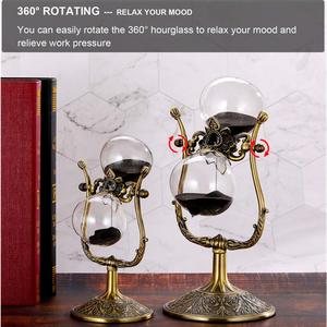 12 Inch Large Brass Engraved Rotating <b>Sand</b> Timer Clock with <b>Decorative</b> Stand - Product Image 5