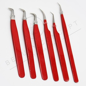 Red <b>Glitter</b> Color Eyelash Extension Isolation Tweezers High Grade Stainless Steel Volume Lash Tweezers - Product Image 3
