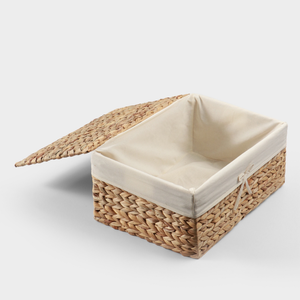 Boîte de rangement rectangulaire en jacinthe d'eau tissée à la main avec couvercle et doublure en tissu amovible / Organisateur décoratif en osier - Product Image 4