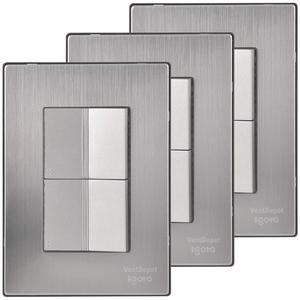 Interruttori a Muro, MXIIU-003, 3 Pezzi, Interruttore per Scale x2, 125-250VAC, 10A, 50/60Hz, Argento, Acciaio Inox/PC. - Product Image 1