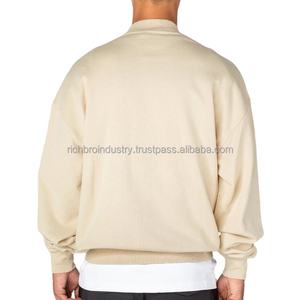 เสื้อสเวตเตอร์คอตตอนคอกลมสำหรับผู้ชายทรงโอเวอร์ไซส์เข้ารูปโบซี่คอ Y2K สตรีทแวร์สีทึบพิมพ์ลายปักโลโก้ได้ตามต้องการ - Product Image 3