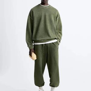 Ensemble de sweat à capuche et de pantalon de survêtement avec broderie patchwork vieilli personnalisé et délavé à l'acide Ensemble de deux pièces sweat à capuche lourd pour hommes Survêtement - Product Image 4