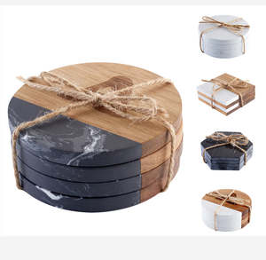 Handmade Wholesale decorative Natural wooden marble <b>coaster</b> wooden <b>coasters</b> white black wooden marble <b>coaster</b> - Product Image 1