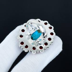 Bague en pierre précieuse turquoise et corail rouge, faite à la main, en argent sterling 925 plaqué rhodium, bijoux vintage de luxe, cadeau d'anniversaire - Product Image 5