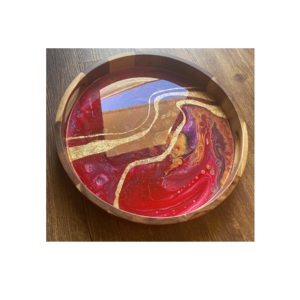 Ustensiles de cuisine Plateau de service rond pour hôtel Plateaux de service en bois de mangue avec imprimé pour la maison et le restaurant à un prix abordable - Product Image 6