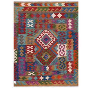Alfombra Kilim de Maimana, Afganistán, 196 x 153 cm, Juego de Alfombras - Product Image 1