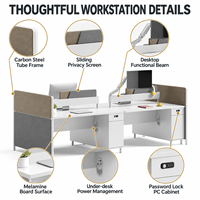 Bureau de travail en îlot pour 4 personnes avec rangements verrouillables et barre d'alimentation pour bureau professionnel