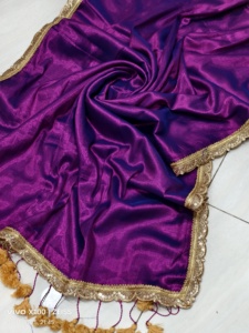 Sari Ligero de Algodón Tejido para Niñas, Ecológico, de Secado Rápido, con Encaje Completo, Liso Teñido, Versátil, Calidad Garantizada - Product Image 3