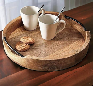 Acacia Wood Serving <b>Tray</b> <b>Black</b> Metal handle Top Quality Luxurious Wooden Serving <b>Trays</b> Lowest Price - Product Image 1