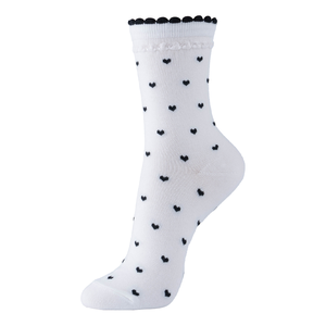 Chaussettes en coton tricoté respirantes pour femmes - Motif cœur rouge blanc noir Design à volants Chaussettes coréennes à usage quotidien - Product Image 2